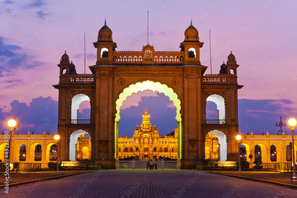 The famous Mysore Palace in India  at twilight time