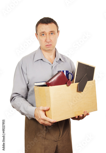 Dismissed man with cardboard box