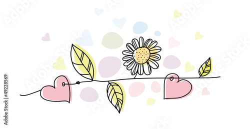 Zweig mit Blüten und Herzen als dekorative Karte oder Banner zum Muttertag oder Hochzeit