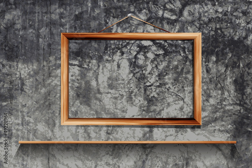Vector Wood shelf With photo frame on old brick wall