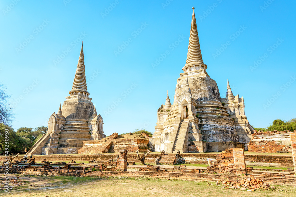 Twin stupas of Wat Phra Si Sanphet in Ayutthaya, Thai
