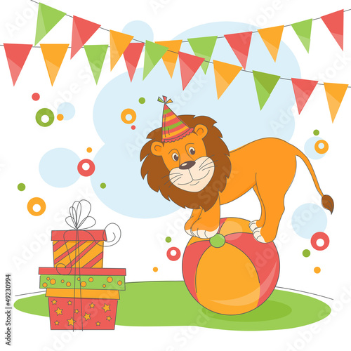 Vector illustration of  lion and garland of flags