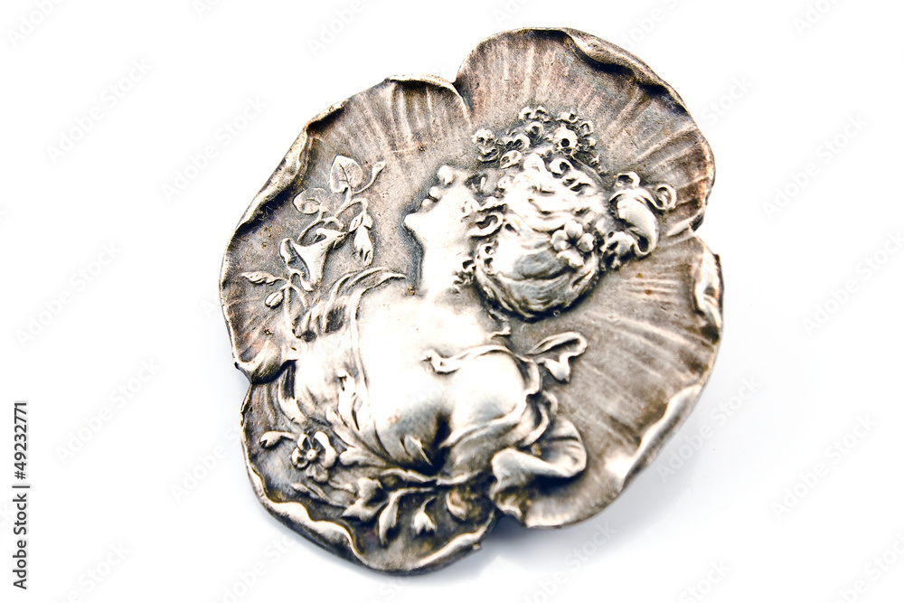 Antique silver brooch with woman's profile Antique silver brooch with woman's profile