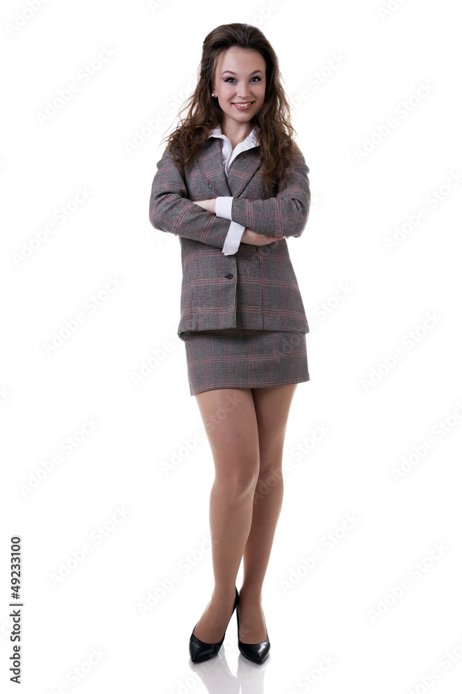 Secretary smiling isolated on white full length Secretary smiling isolated on white full length