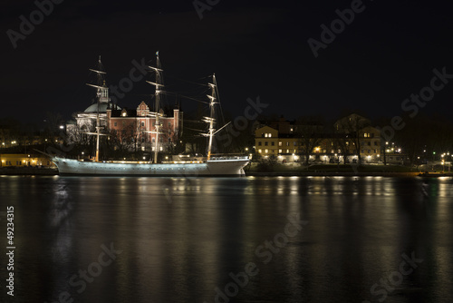 Tallship in night Stockholm