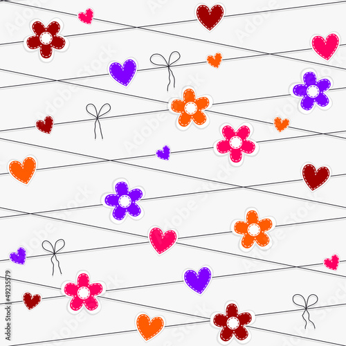 seamless hearts and flowers hanging on strings