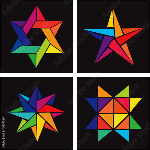 Set of Vector Rainbow Origami Stars