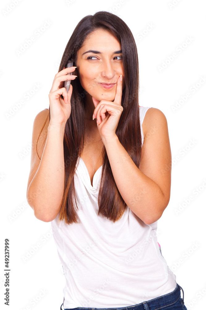Young beautiful woman smiles to your cellular Young beautiful woman smiles to your cellular