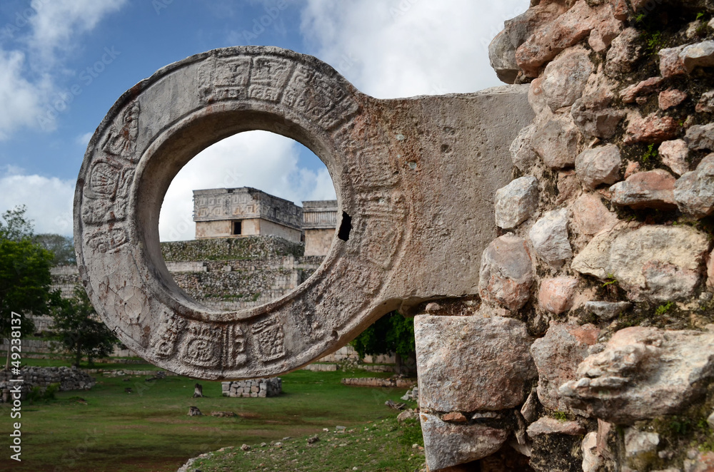 stone ring for ball games in Uxmal, Yucatan - obrazy, fototapety, plakaty 