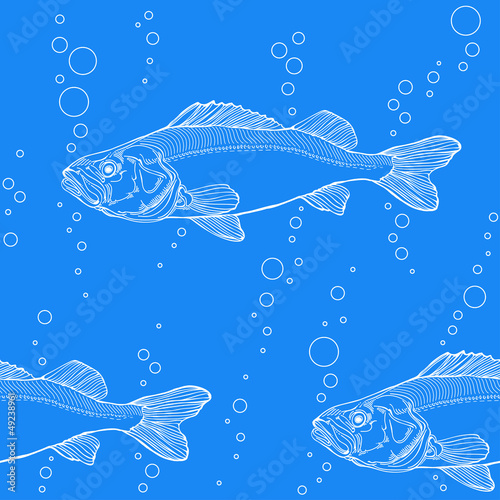 blue water pattern with fish