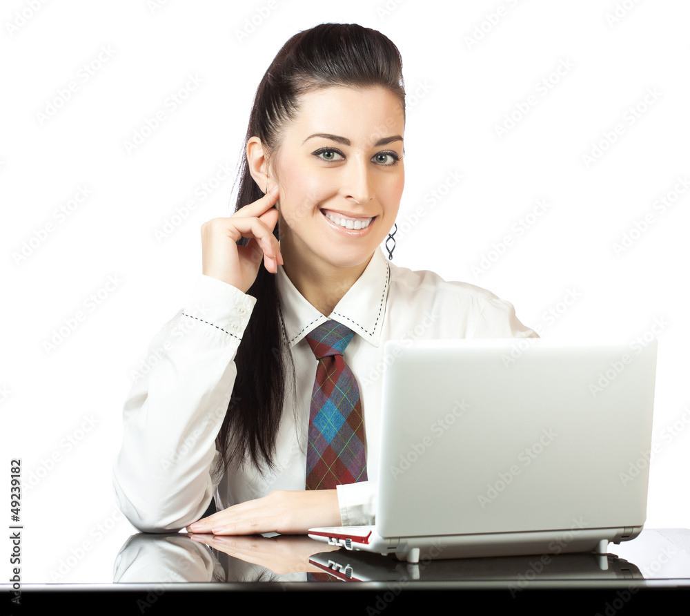 attractive businesswoman with white laptop attractive businesswoman with white laptop