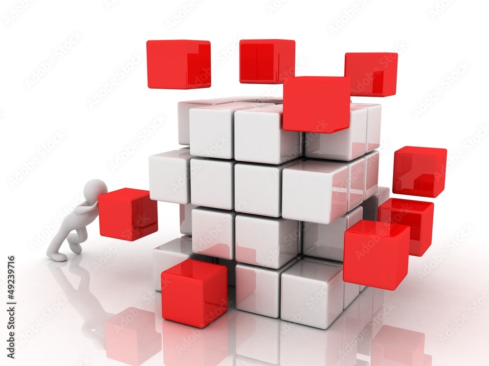 people 3D The construction of the cube of the blocks