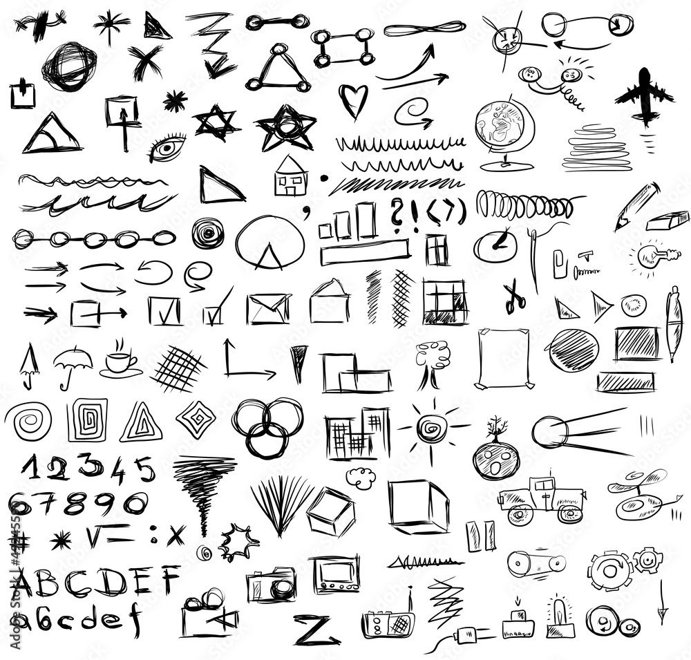 set doodle abstract business icons