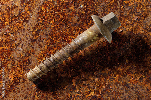 rusty large screw on metal background