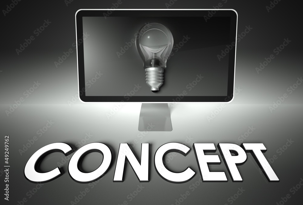 Screen and light bulb with Concept, Idea Screen and light bulb with Concept, Idea
