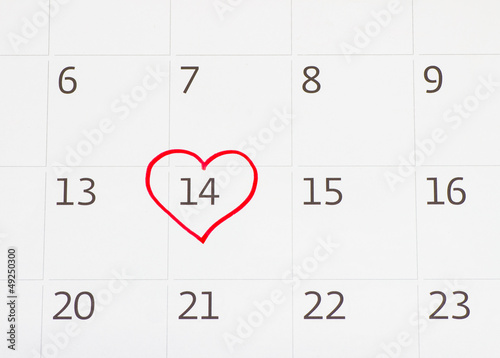 Calender page of the valentine day