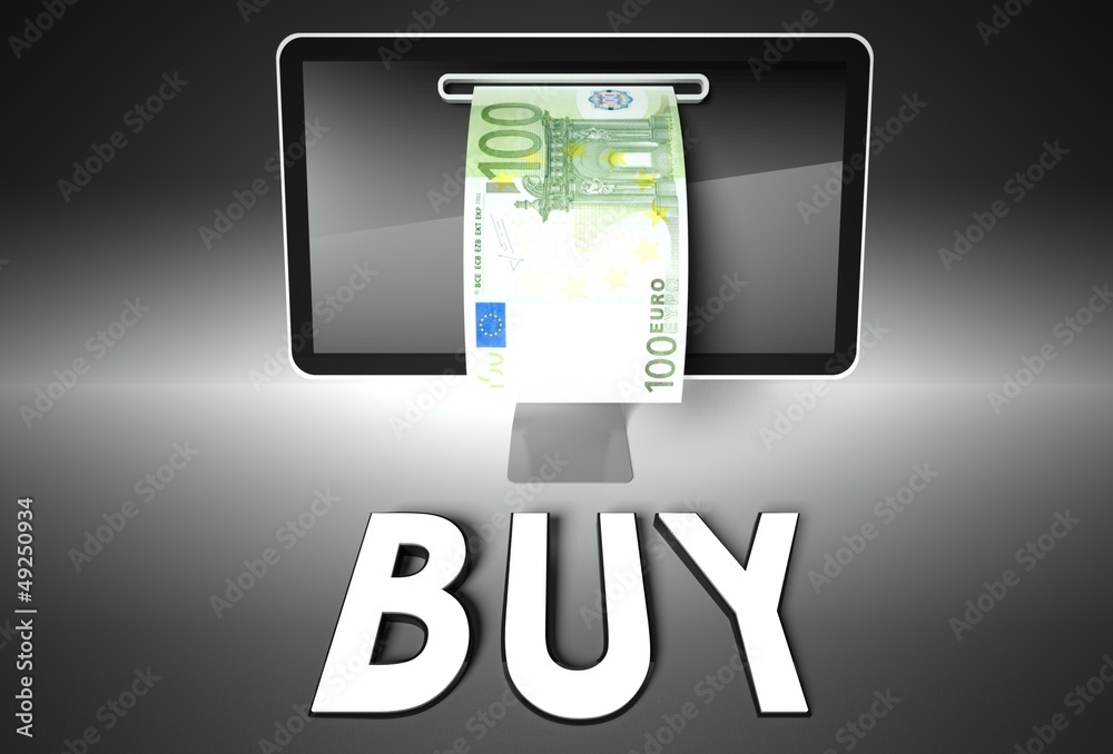 Screen and euro bill, Buy