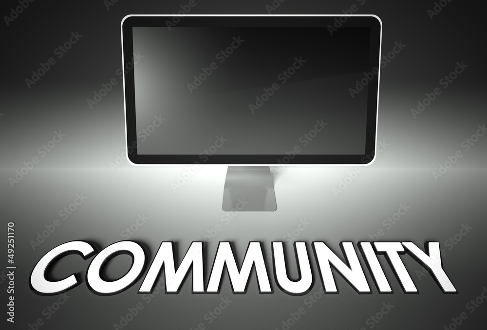 Computer blank screen with word Community Computer blank screen with word Community
