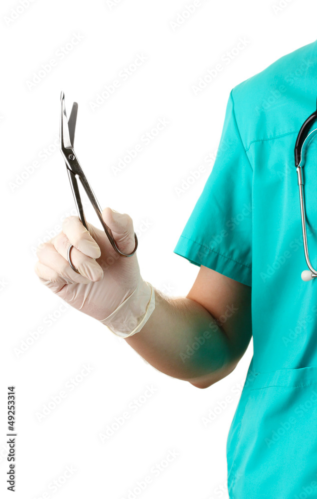 Doctor with medical instruments, isolated on white