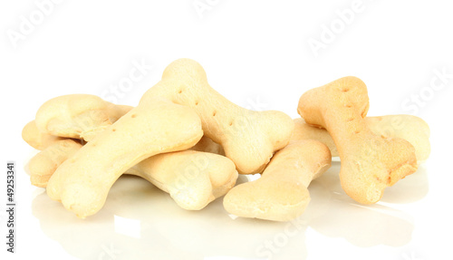 Dry dog treats in bones shapes isolated on white