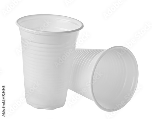Two empty disposable plastic cup isolated on white background