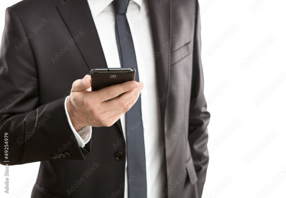 Close up of young businessman using smart phone Close up of young businessman using smart phone