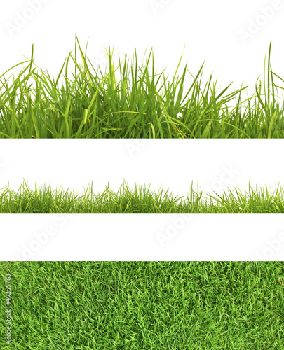 3 backgrounds of fresh spring green grass Isolated On White