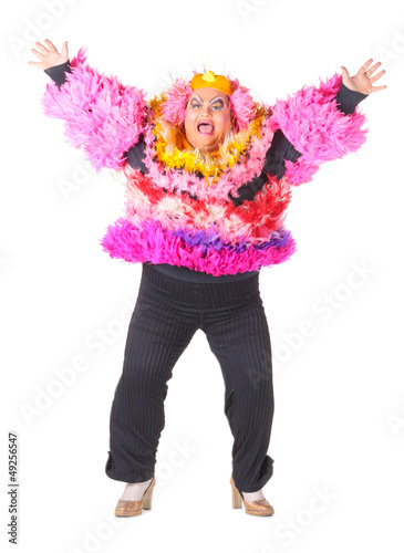 Cheerful man  Drag Queen  in a Female Suit