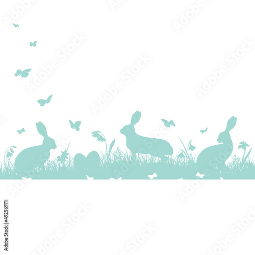 Easter Card Meadow Bunnies   Butterflies Retro