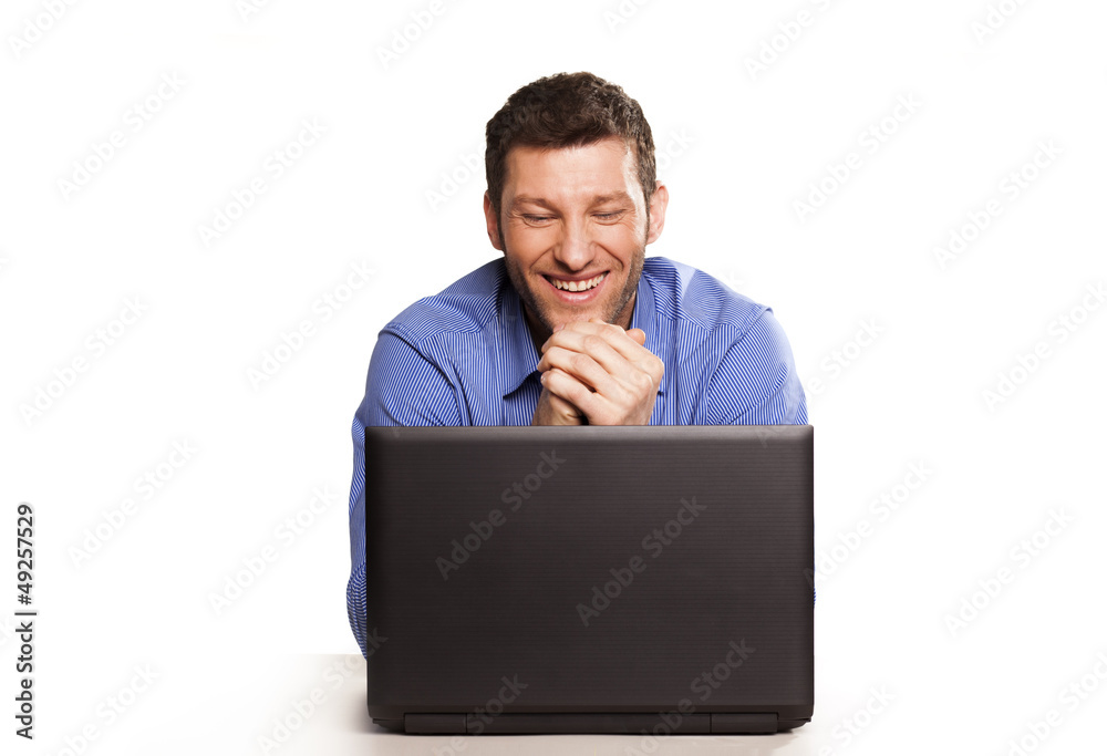 Attractive businessman With Laptop, On White Background Attractive businessman With Laptop, On White Background