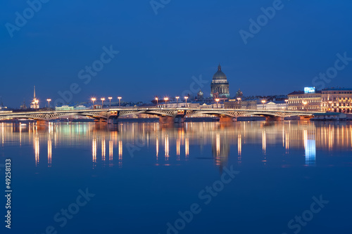 Night view from the Neva river to St. Isaac's Cathedral