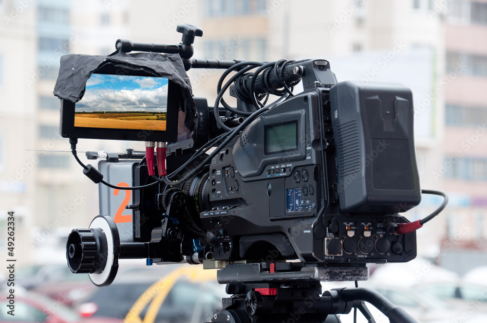Professional video camera on a city street Professional video camera on a city street