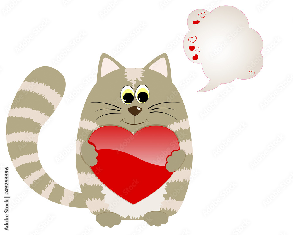 Cute cat with heart and speech bubble. Cute cat with heart and speech bubble.
