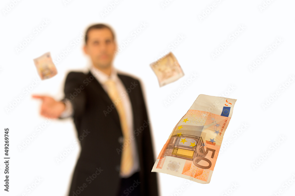 Business man handing a money with background white Business man handing a money with background white