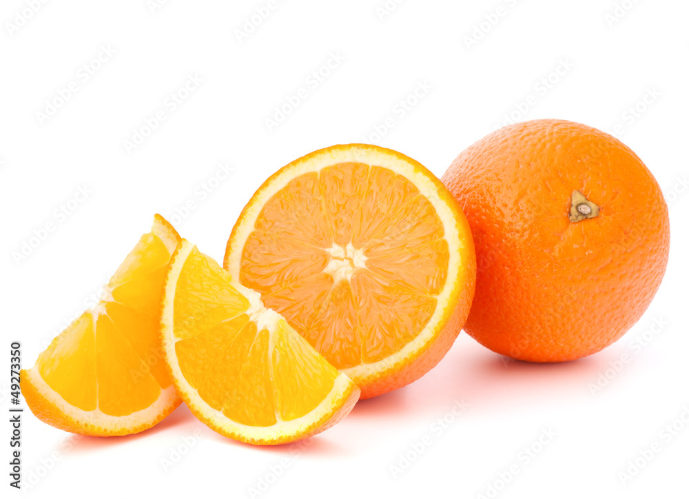 Whole orange fruit and his segments or cantles