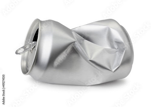 Crumpled empty blank can, Crushed soda or beer can isolated