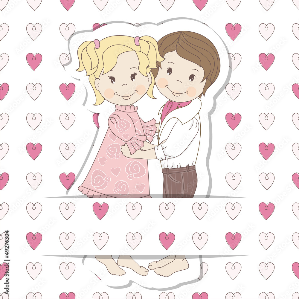 Postcard with a loving couple teens. Vector illustration Postcard with a loving couple teens. Vector illustration