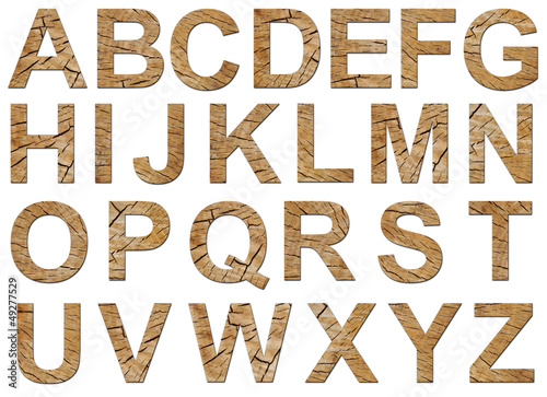 Wooden alphabet (uppercase) isolated on white background