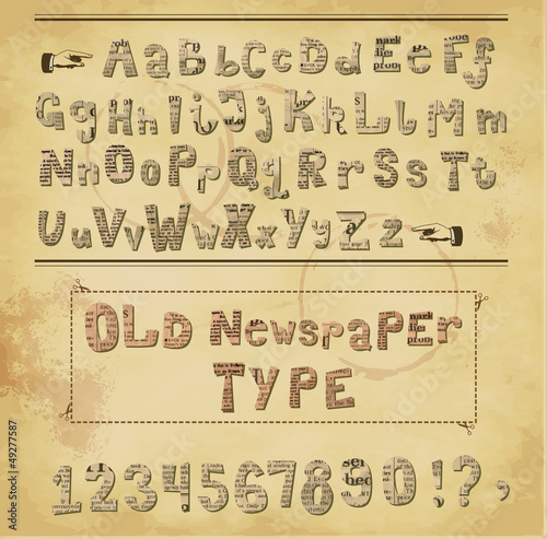 Old Newspaper Type - Alphabet and Numbers