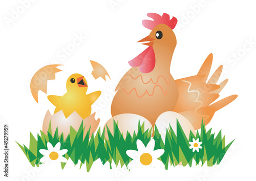 Easter Chicken, Hen  and eggs.