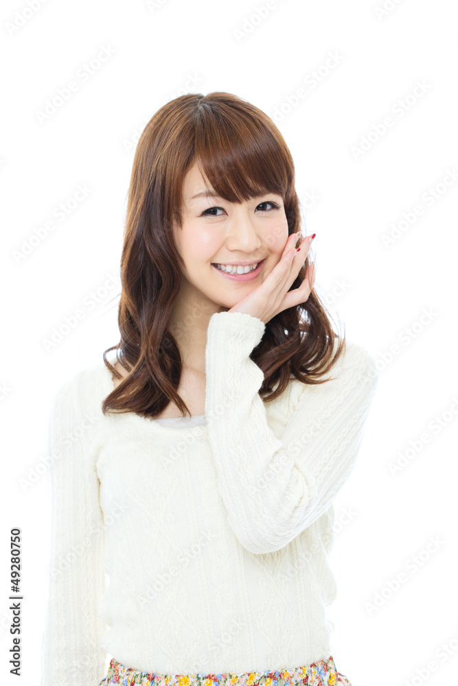 Beautiful asian woman relaxing on white background Beautiful asian woman relaxing on white background
