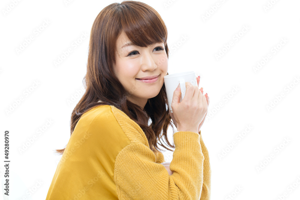 Beautiful asian woman relaxing on white background Beautiful asian woman relaxing on white background
