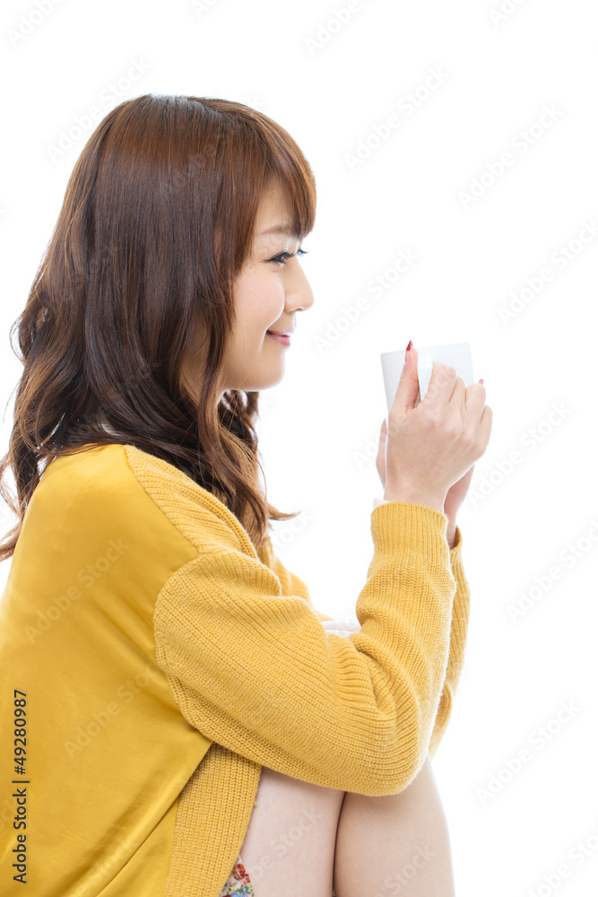 Beautiful asian woman relaxing on white background Beautiful asian woman relaxing on white background