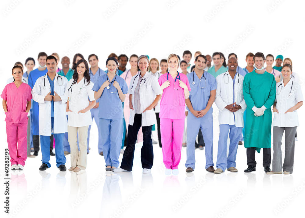 Happy team of smiling doctors standing together Happy team of smiling doctors standing together