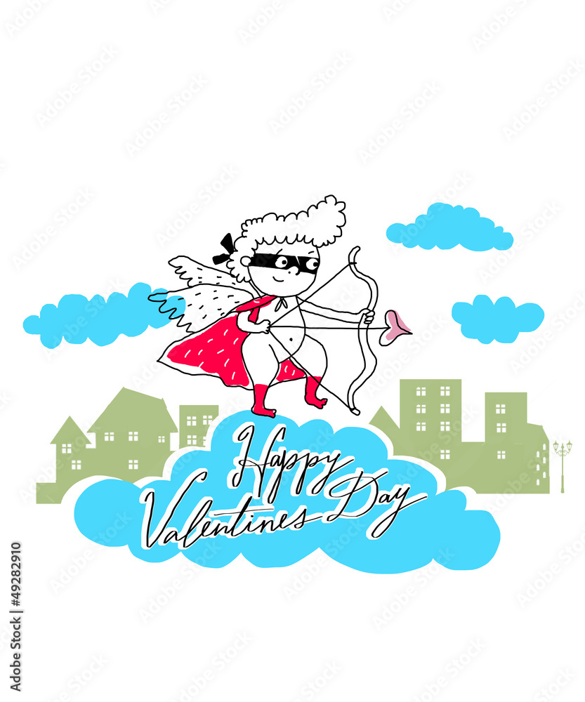 Fototapeta premium Vector Valentine Card with shooting cupid
