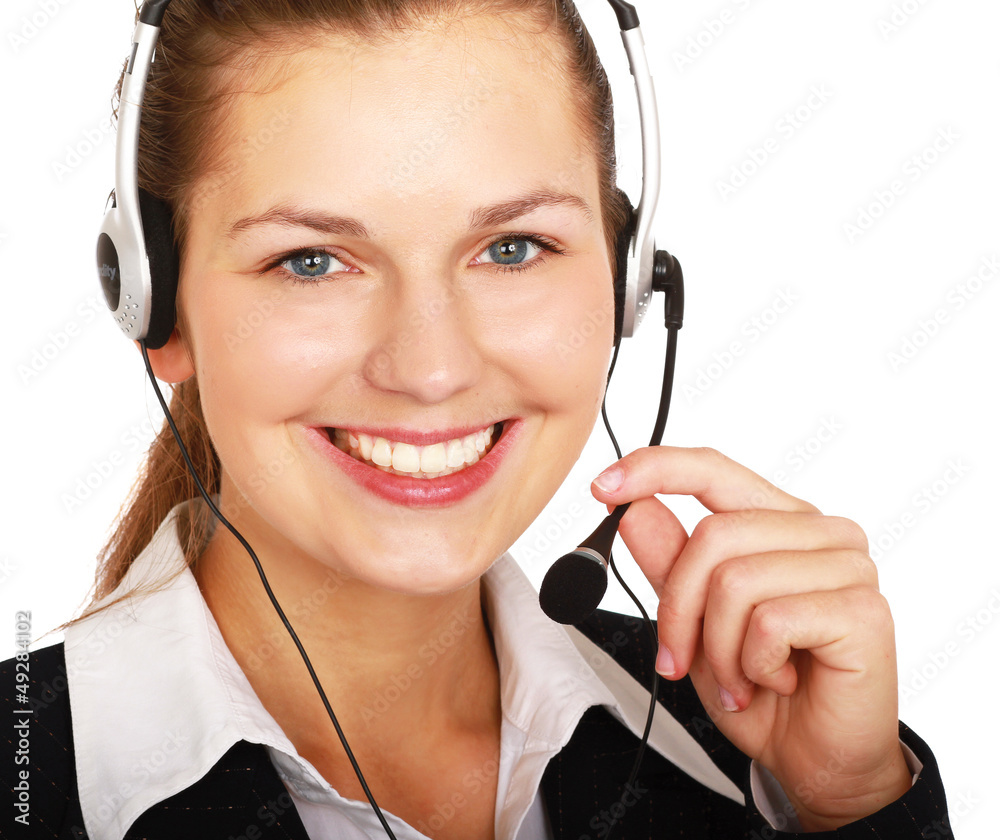 Closeup of a smiling customer service girl