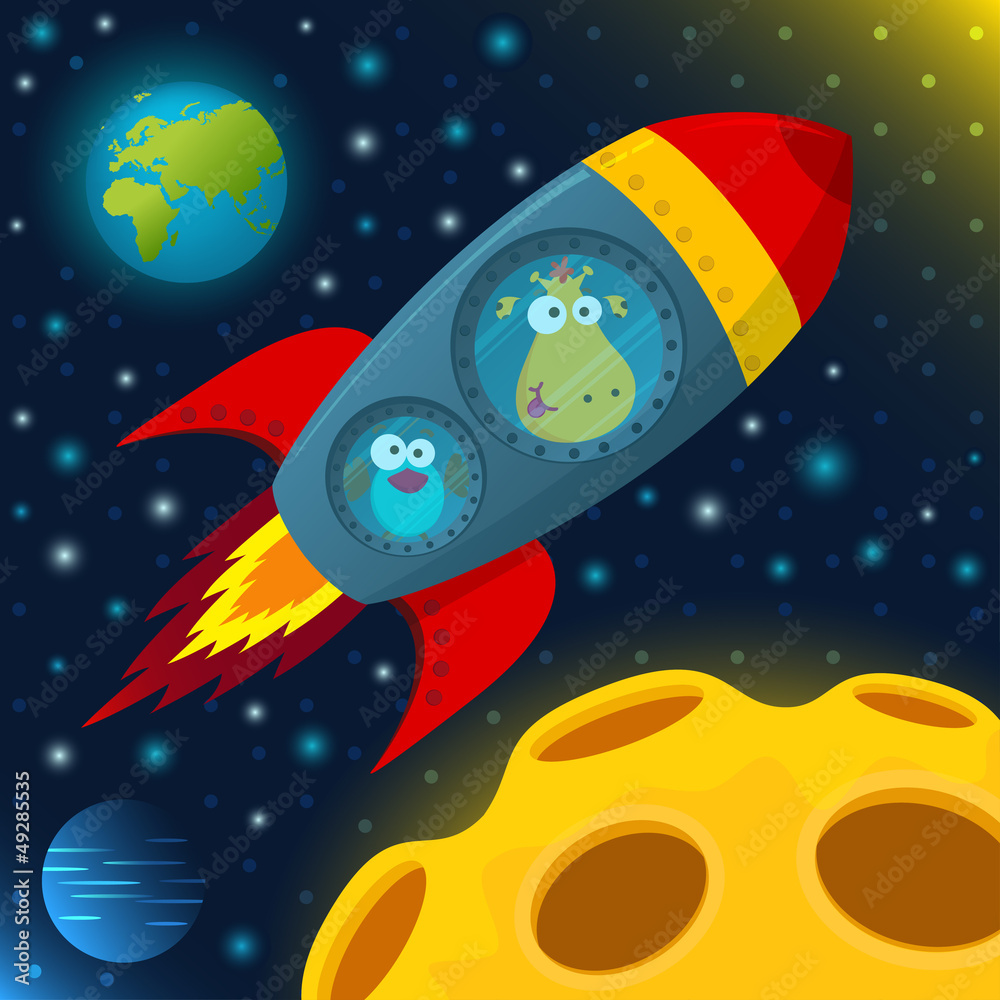 giraffe and bird in space giraffe and bird in space