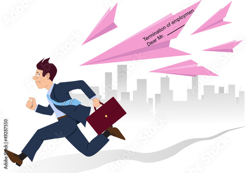 Employee running from pink slips