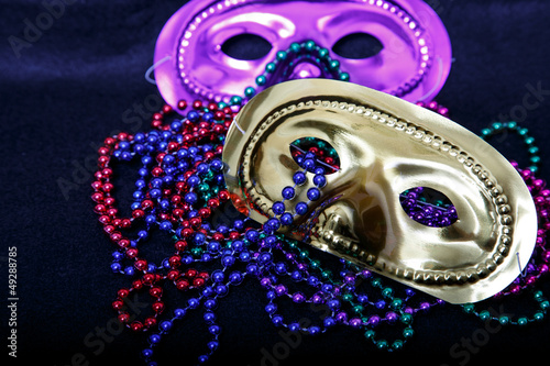 Purple and Gold Masks with Mardi Gras Beads