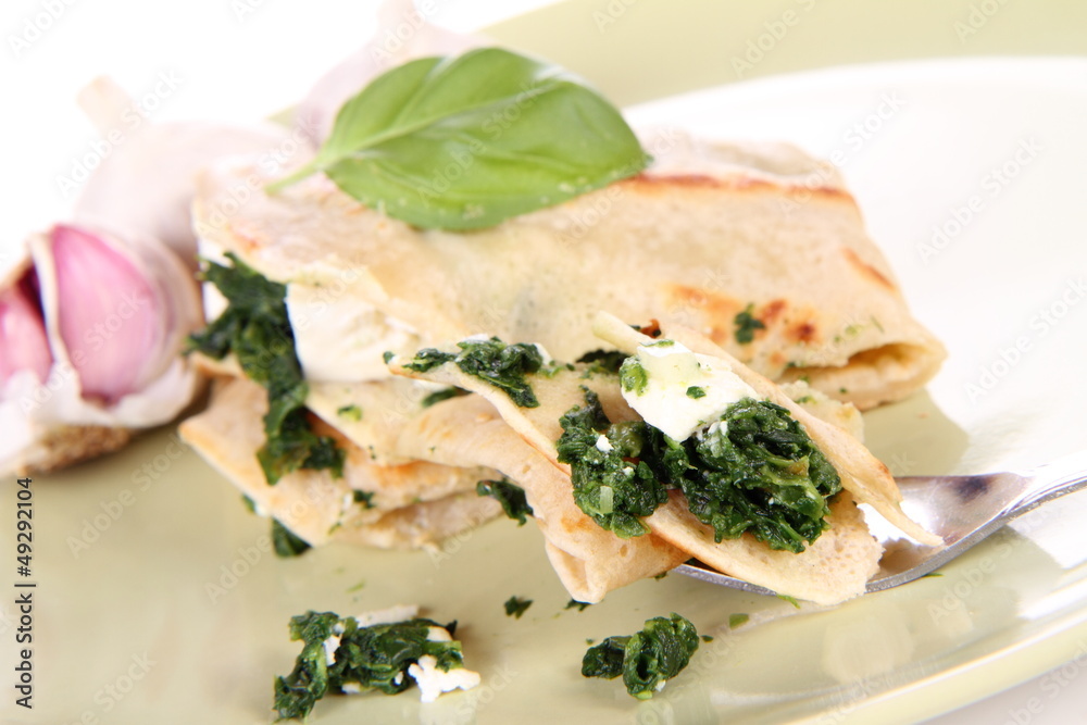 Pancake with spinach and feta cheese Pancake with spinach and feta cheese